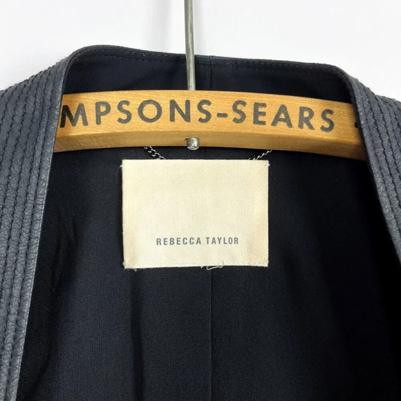 Rebecca Taylor  Womens Small Faux Leather Trim Cropped Peplum Blazer Black - Picture 3 of 7